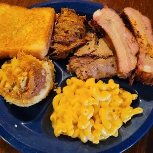 Brisket, Pork Ribs, Pulled Pork, Mac N' Cheese, Jalapeño Corn Bread Casserole