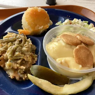 Veggie Plate Coleslaw Green Bean Casserole Baked Potato Casserole Banana Pudding