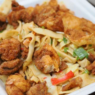 Chowfun with fried chicken
