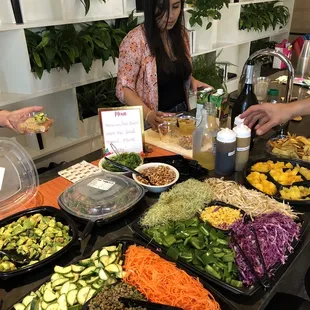 a table full of salads