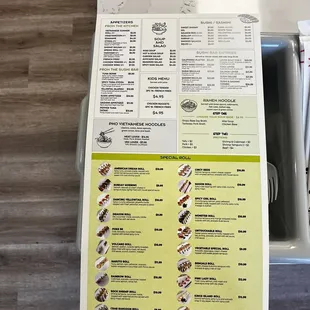Menu side one