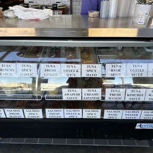 a display case full of donuts