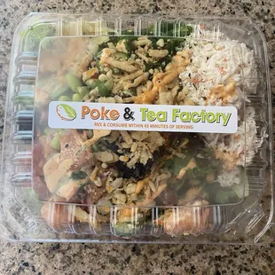 6/27/24 (thu): Medium Poke Bowl - All spring salad. Top view. Yums!