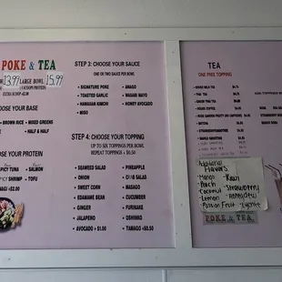 Menu on the wall