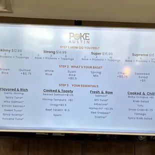 Customizable, build-your-own poke bowl menu