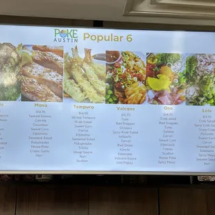 &quot;Popular 6&quot; Menu consisting of their 6 pre-built bowls filled with house-rec&apos;d protein + ingredient concoctions