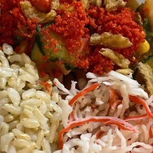 a plate of rice and vegetables