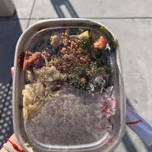 spicy tuna, salmon, brown rice