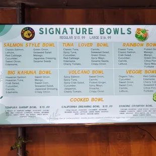 Signature bowls menu