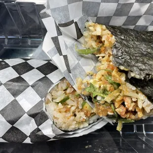 Salmon, ahi tuna, snd spicy tuna poke burrito!