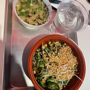 Poke bowl and miso soup