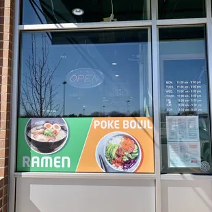 a poke bowl and ramen menu