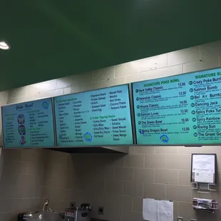 menus and prices on the wall