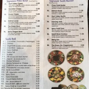 menu, sushi and sashimi