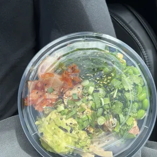 salmon + tuna bowl over rice