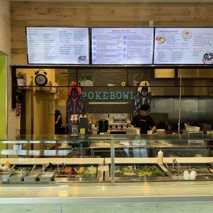 the counter and menus of the restaurant