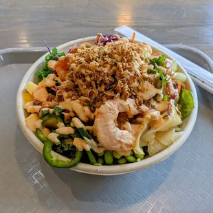Triple protein bowl with jumbo shrimp, spicy tuna, and salmon. Excellent!