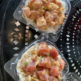 Spicy Ahi poke bowl(top) &amp; miso ahi poke bowl (bottom)
