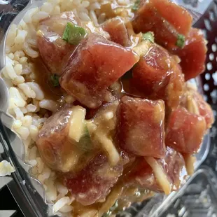Miso ahi poke bowl on brown rice