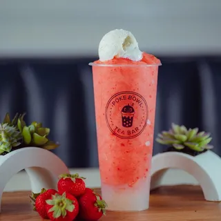 Strawberry Slush with lychee jelly & ice cream
