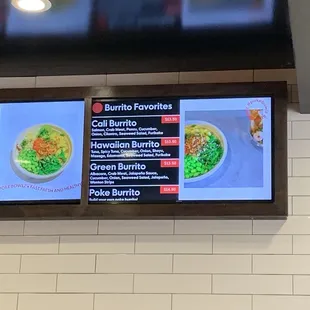 Menu board for burrito