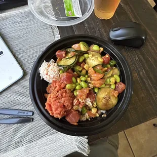 Tuna, salmon, and spicy tuna