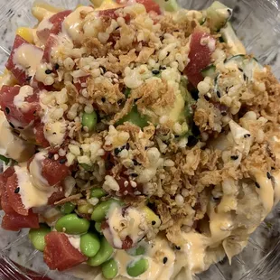 a salad in a bowl on a table