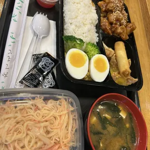 Sesame Chicken Bento, plus Kani Salad.