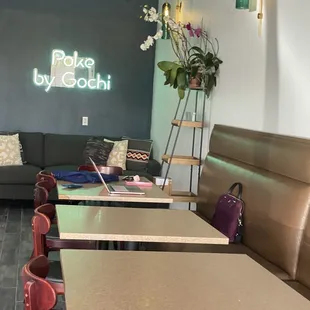 tables and chairs in a restaurant