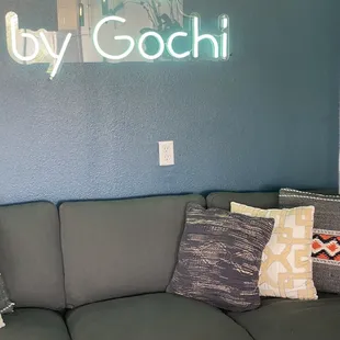 a couch with pillows