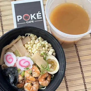 Miso ramen with shrimp before the added broth.