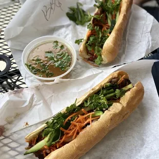 BBQ Pork (top) &amp; Pho Dip with Beef Banh Mi