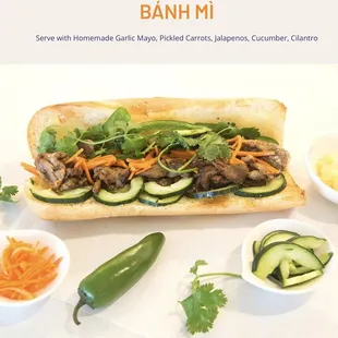 a banh mi sandwich with various toppings