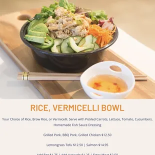 rice, vermicelli bowl and chopsticks