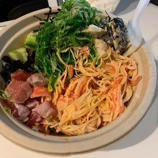 Too much crabmeat salad. Not enough ahi tuna for the "2 protein" bowl