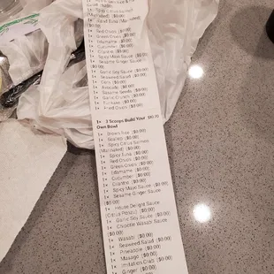 Itemized list that apparently is hard to follow when preparing an order.