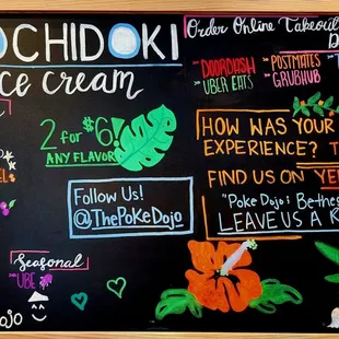 Chalkboard with ice cream flavors.