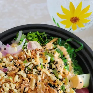 Bowl with all the toppings