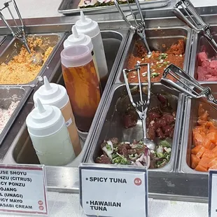 a variety of food items in a buffet