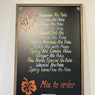 All the choices of Ahi Poke to order