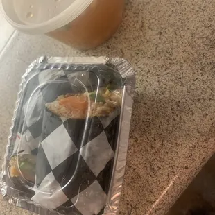Large custom burrito and clear soup ... I prefer the miso this tasted &quot;clear&quot; lol