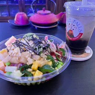 3 Build Your Own Poke Bowl Lychee Boba Tea