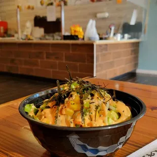 a bowl of food on a table