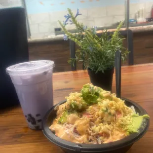 Spicy Fish Bowl and Taro Bubble Tea