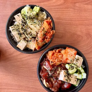 Tofu bowl and shoyu ahi bowl