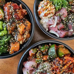 Spicy tuna, furikake salmon, hamachi, hawaiian ahi