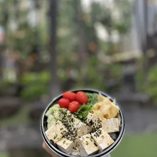 a hand holding a plate of food