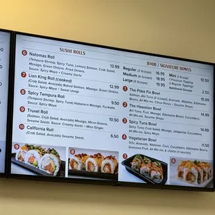 sushi and sashimi, menu