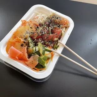 2 choices poke bowl with salmon and ahi tuna