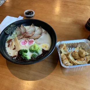 Roasted Pork Ramen Soup and Chicken Gyoza